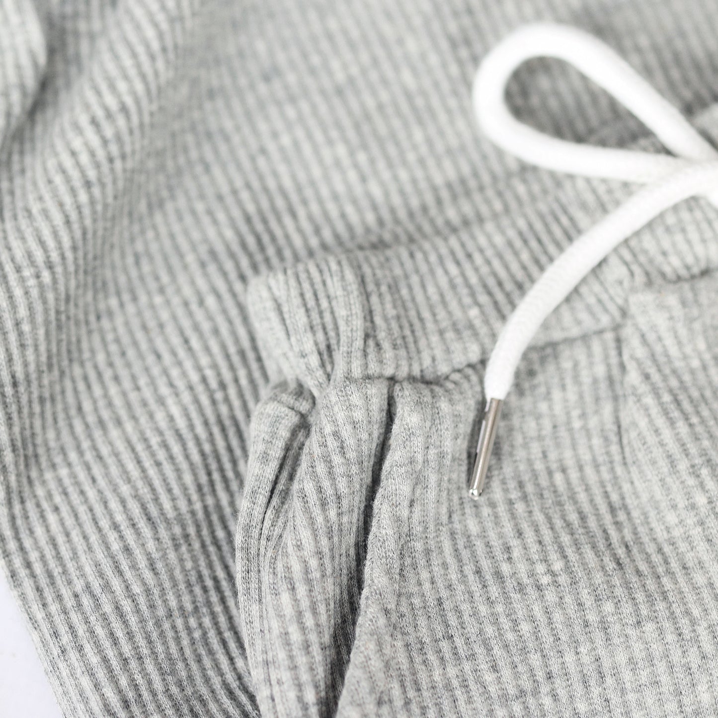 Grey Ribbed T shirt and Short Set
