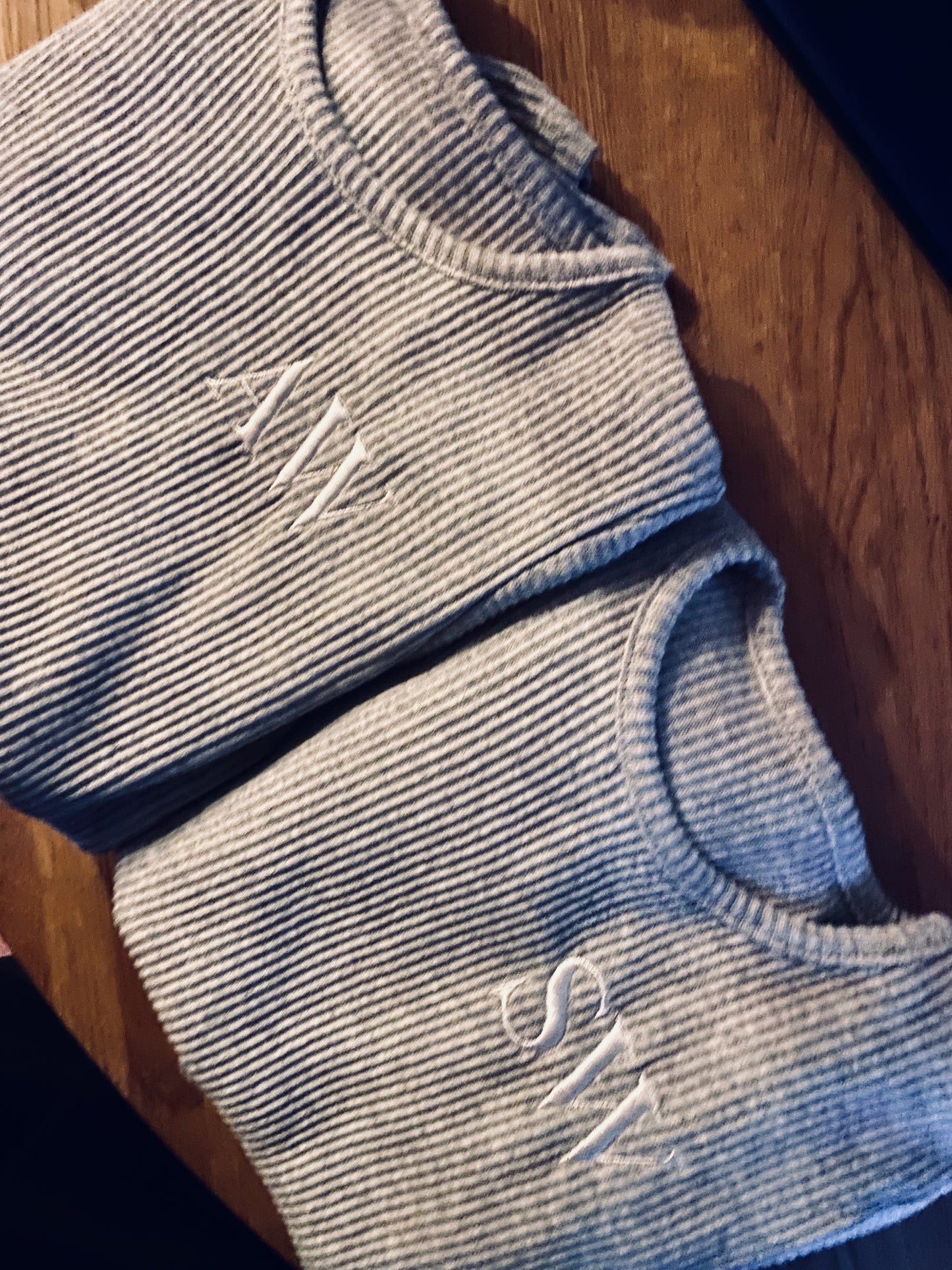 Personalised with initials in white thread