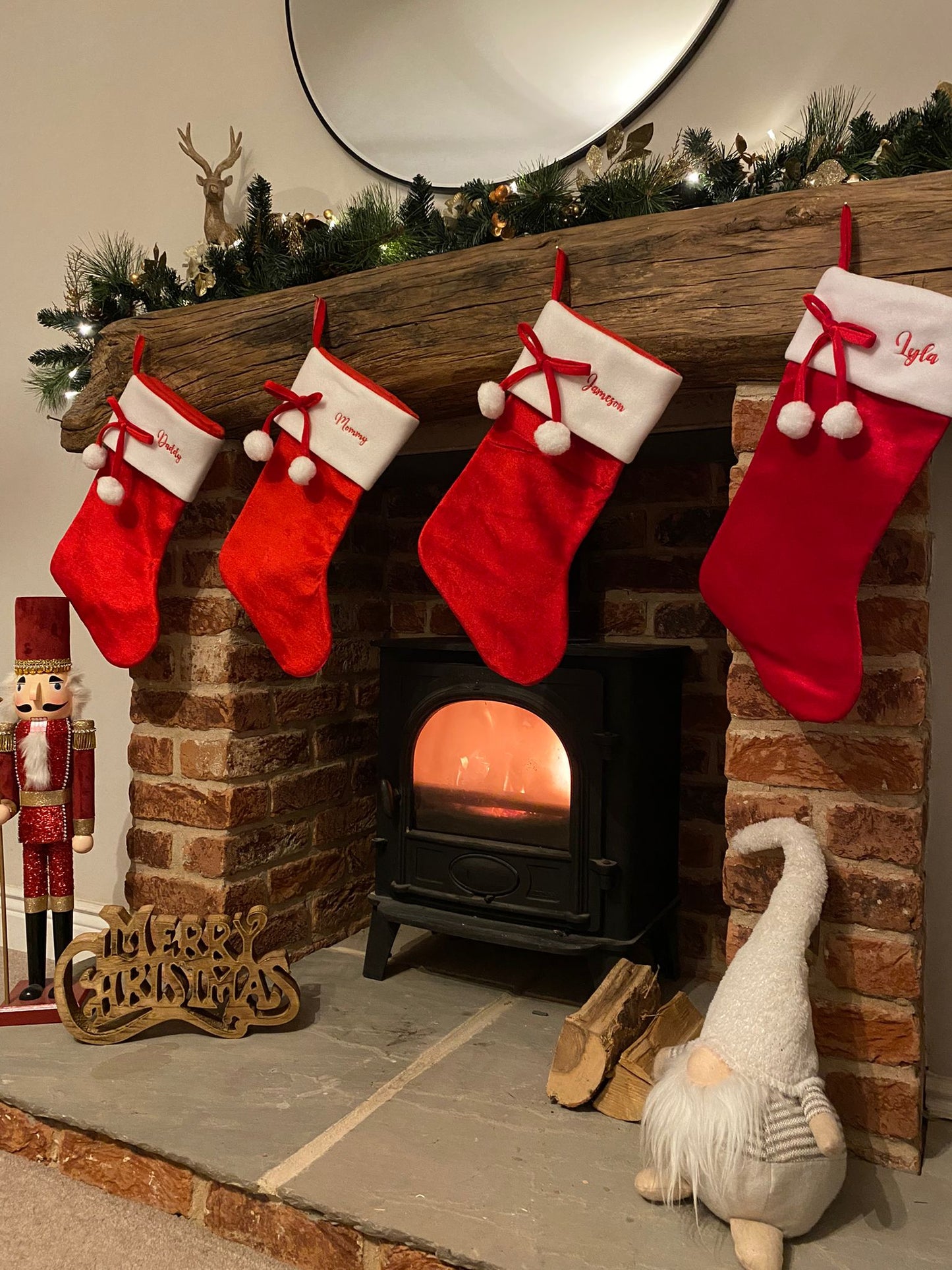 2x Personalised Red Christmas Stockings