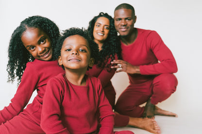 Claret Red Ribbed Kids Christmas Loungewear